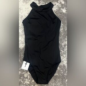 Black halter neck ballet modern dance leotard lace keyhole back Size M